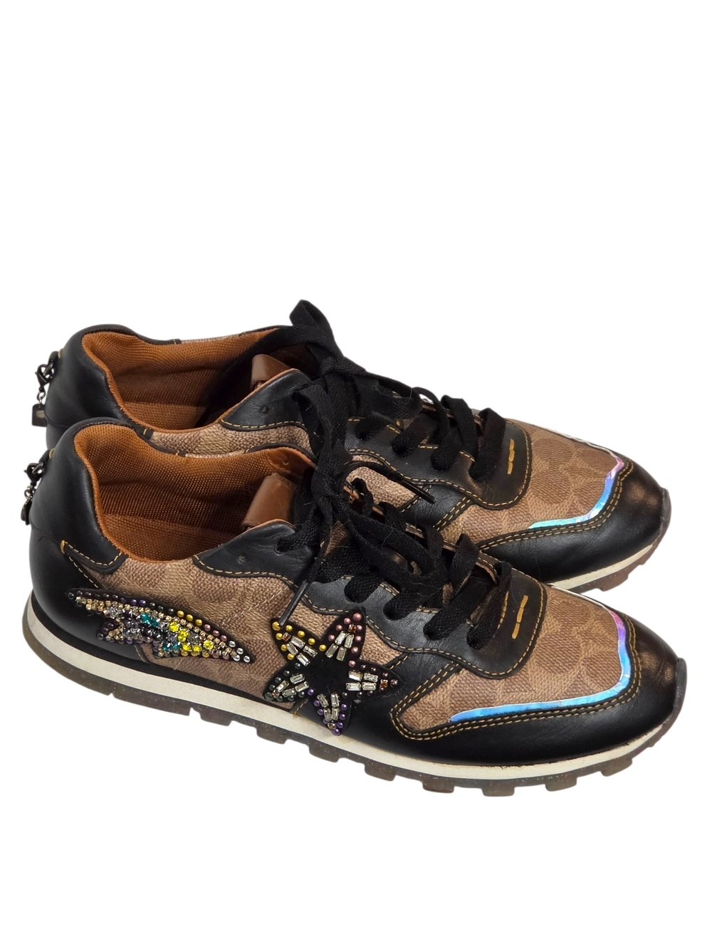 Coach Signature Leather Sneakers C118 Beaded Applique Shooting Star - Picture 14 of 14